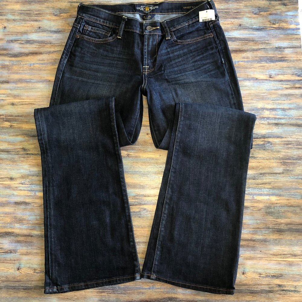Lucky Brand Jeans Sweet N Low Mid Rise Flare Distressed Blue Womens Size 8/29